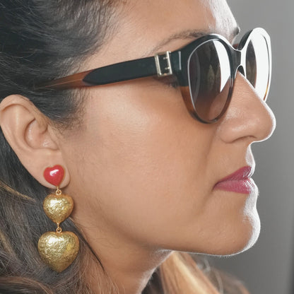 Heart-shaped brass statement earrings by Adiva Jewelry – handcrafted party wear accessory for women, ideal for festive occasions