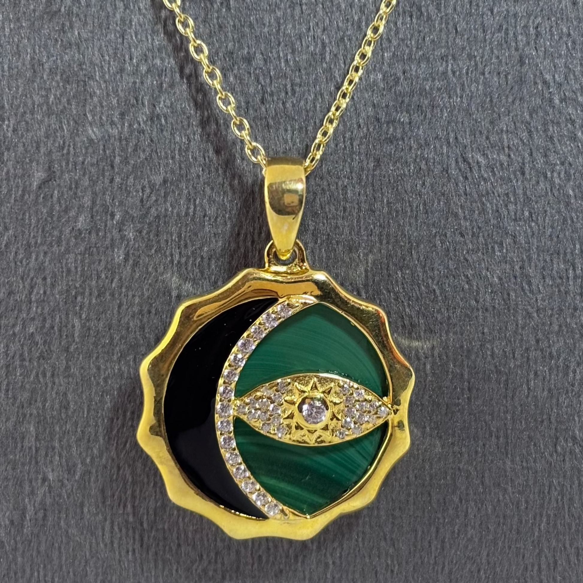 Sterling silver with gold plating pendant with evil eye detail - made by Adiva Jewelry for every day wear