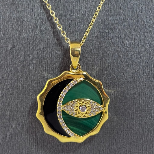 Sterling silver with gold plating pendant with evil eye detail - made by Adiva Jewelry for every day wear