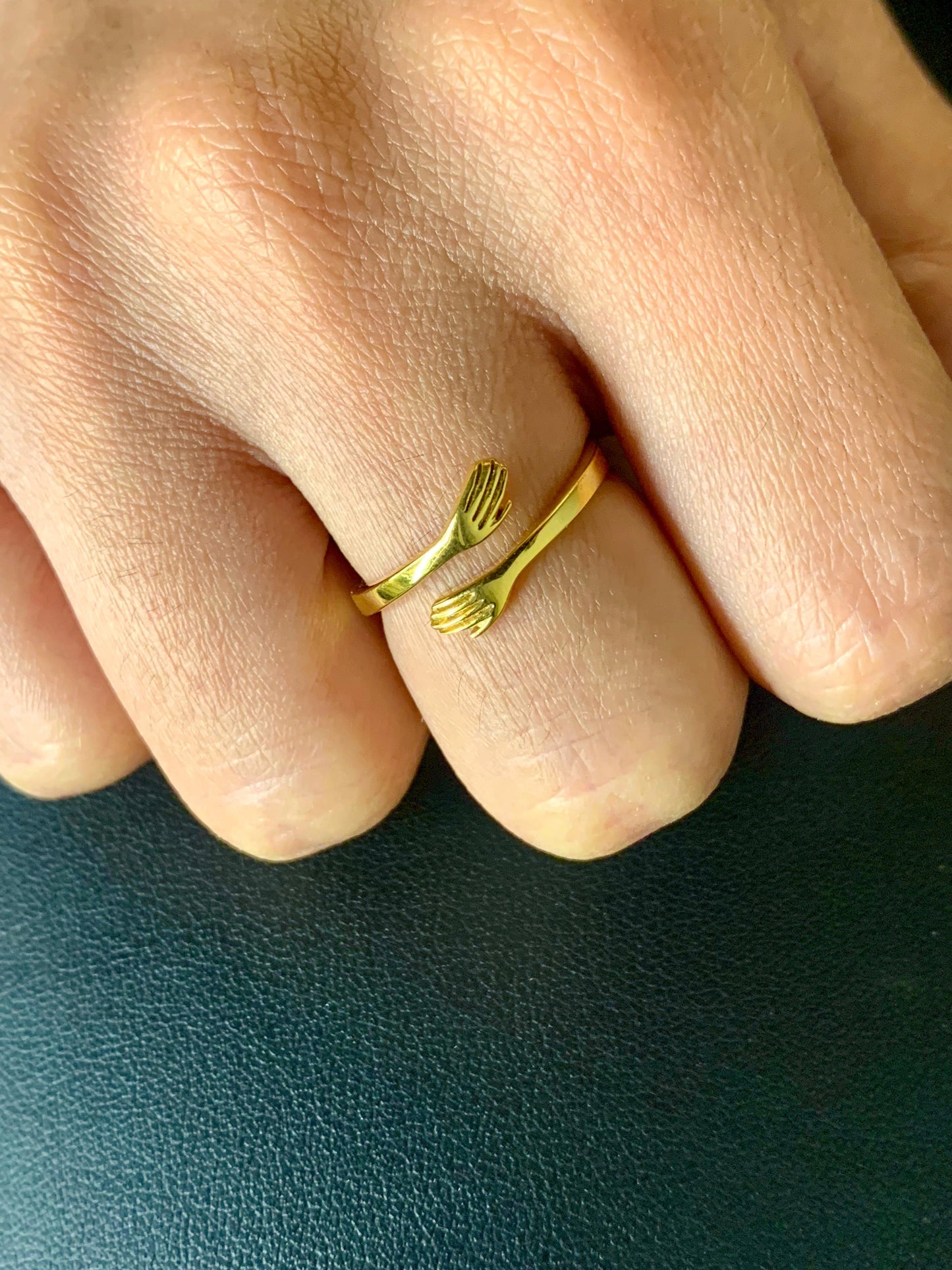 Sterling silver with gold plating self-hug ring. Everyday wear ring. Handmade by Adiva Jewelry 