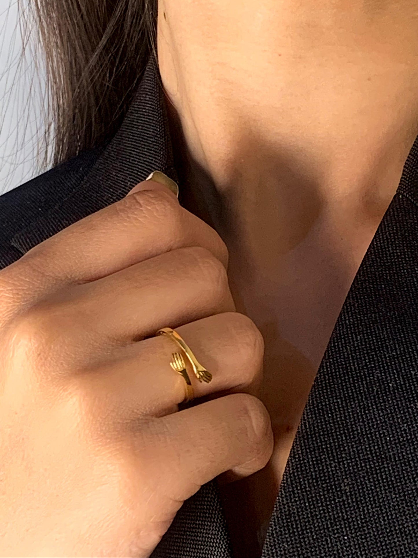 Sterling silver with gold plating self-hug ring. Everyday wear ring. Handmade by Adiva Jewelry 