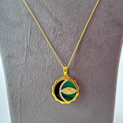 Sterling silver with gold plating pendant with evil eye detail - made by Adiva Jewelry for every day wear