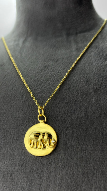 Gold plated sterling silver chain with pendant of elephant charm with an AD on its trunk - fine silver jewelry handcrafted by Adiva Jewelry 