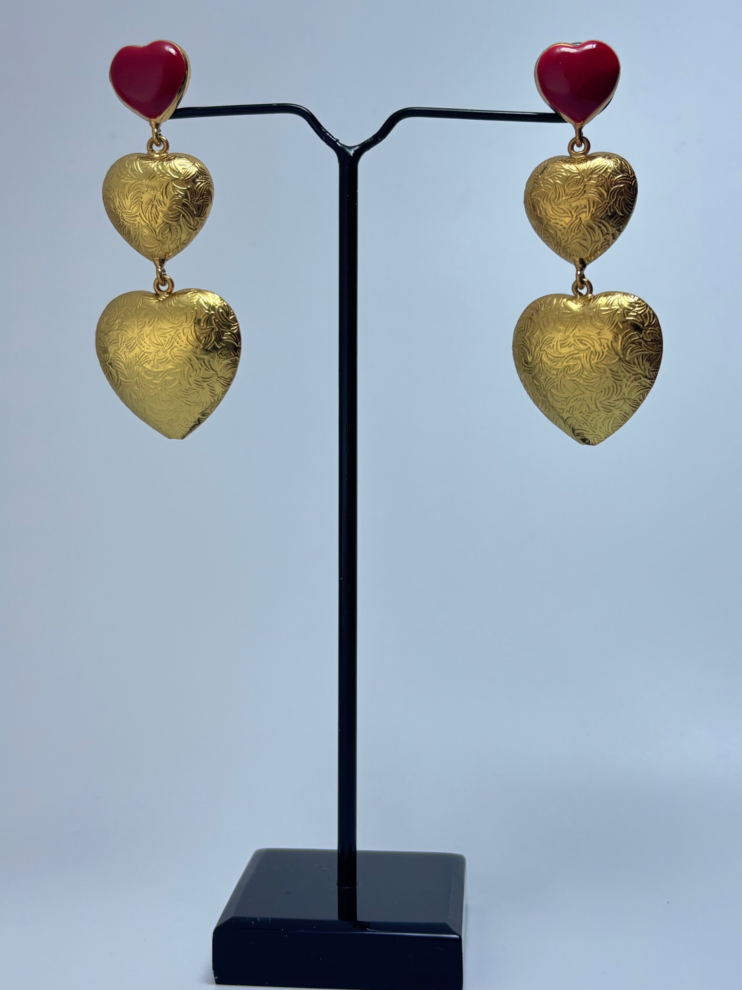 Heart-shaped brass statement earrings by Adiva Jewelry – handcrafted party wear accessory for women, ideal for festive occasions