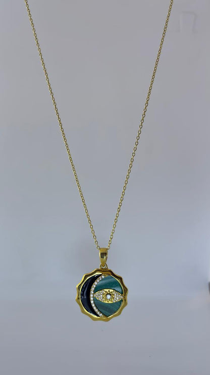Sterling silver with gold plating pendant with evil eye detail - made by Adiva Jewelry for every day wear
