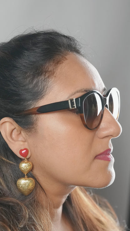 Heart-shaped brass statement earrings by Adiva Jewelry – handcrafted party wear accessory for women, ideal for festive occasions